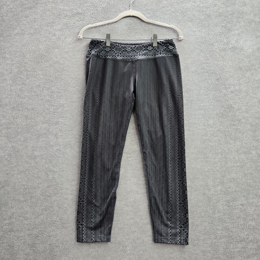 prAna Women Activewear Pants M Gray Leggings Roxanne Printed Capri 23" Inseam